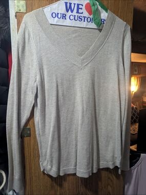 Essentials Women's V-Neck Lightweight Beige Sweater